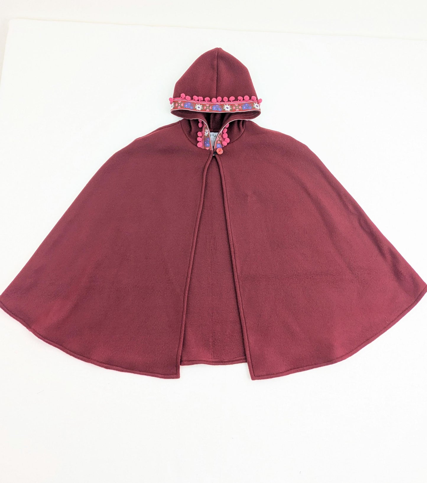 Cape à capuche en polaire bordeaux, Cadeaux pour enfants, Cape médiévale fantastique, Poncho de conte de la Renaissance, Costume fantastique, Taille L (9-12 ans)