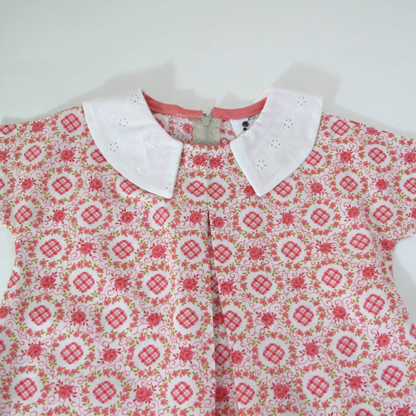 Robe plissée rose 2T pour fille, robe reproduction vintage années 40, col en dentelle œillet, robe de famille pour fille