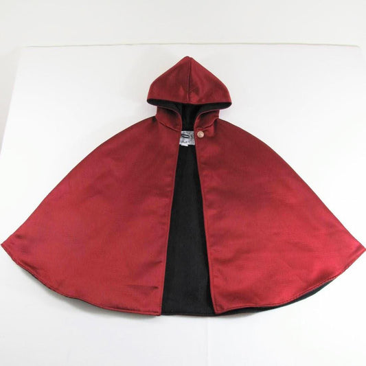 Girls Deep Red Satin Cape Cloak, Girls Red Victorian Cape with Hood Car Seat Poncho, Photoshoot Outfit, Fleece Lined