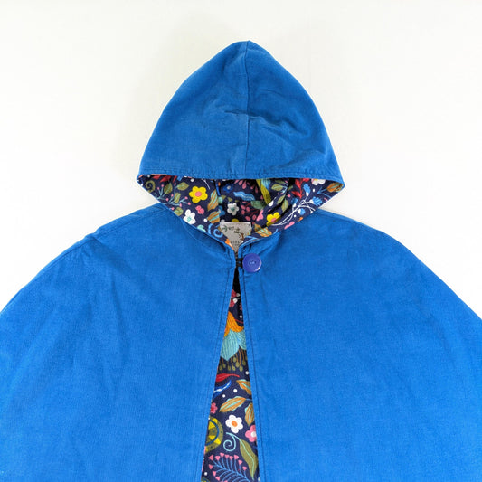Kids Rainforest Turquoise Blue Cloak, Boys Girls Hooded Corduroy Cape Coat, Car Seat Poncho, Adaptive Clothing, Sz 1- 12 Years