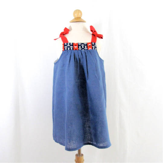Robe Fille 3T, Robe d'été Marin Nautique, Ancre Patriotique Plage Voile, 4 Juillet, Fête de l'Indépendance, Filles Tout-petits 3T