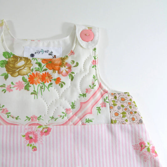 Girls Dress 3T, Toddler Dress, Pink Vintage Patchwork Floral Pinafore Dress, Cottagecore Dress, Tea Party Gifts for Girls