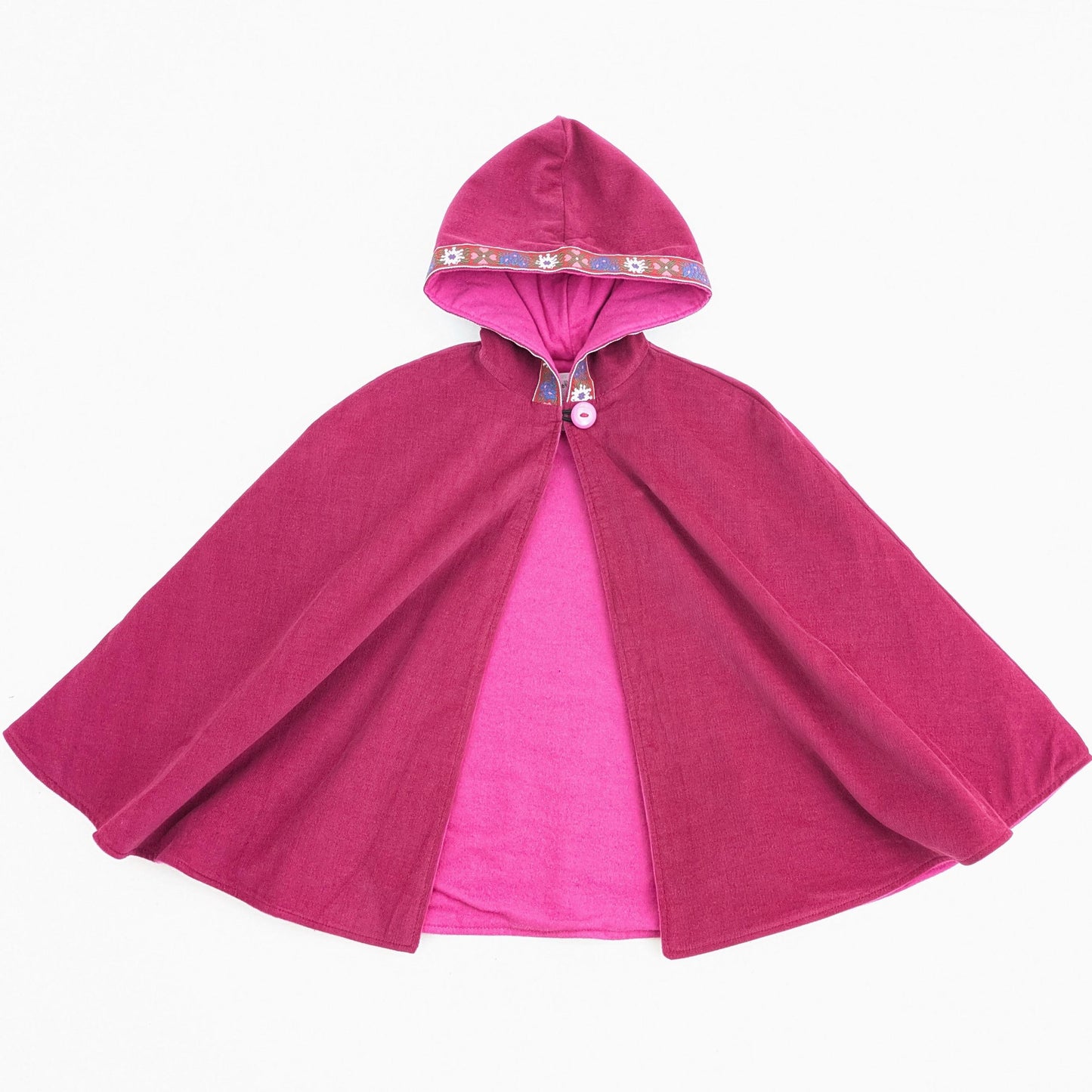 Cape à capuche en velours côtelé rose pour filles avec bordure florale, manteau d'hiver pour enfants, poncho de siège auto, 1 - 12 ans
