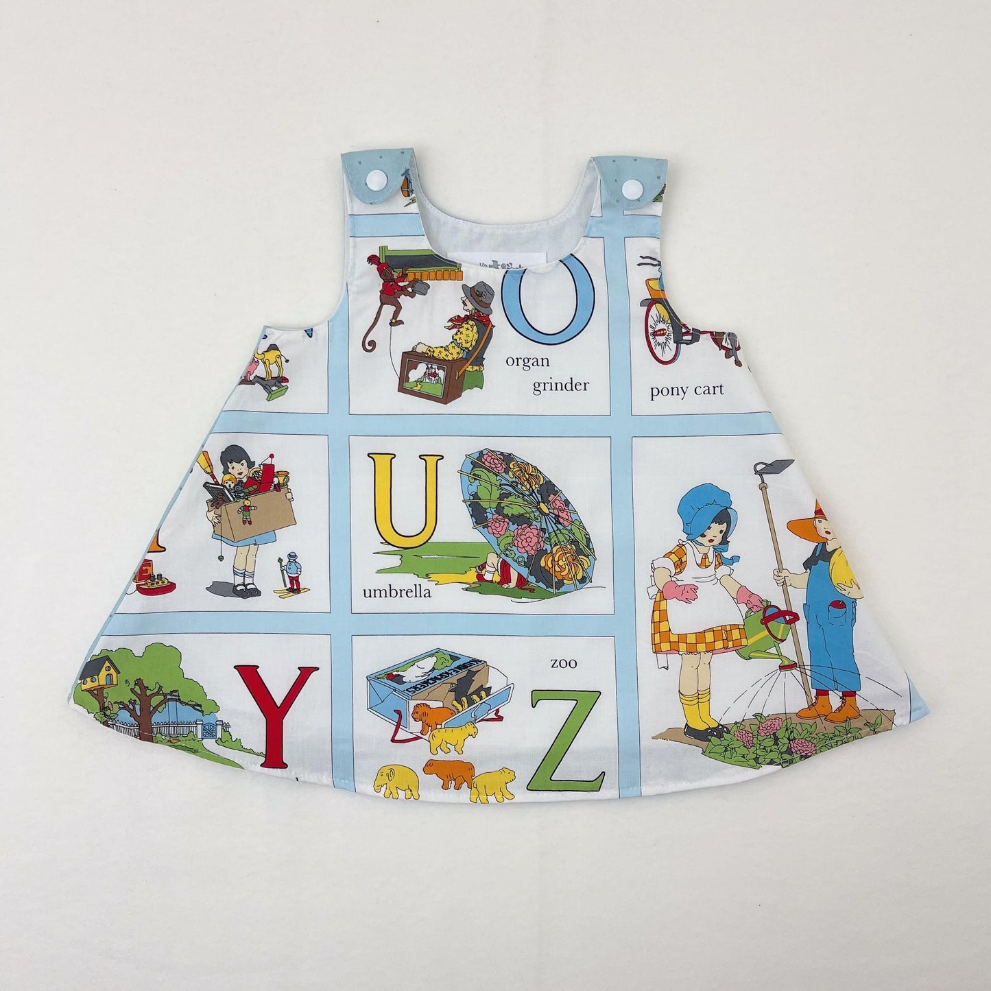 6M Baby Alphabet Pinafore Dress, Cotton Summer Clothes, Snap Shoulder, Baby Shower Gift, 1st Birthday Gift for Girls