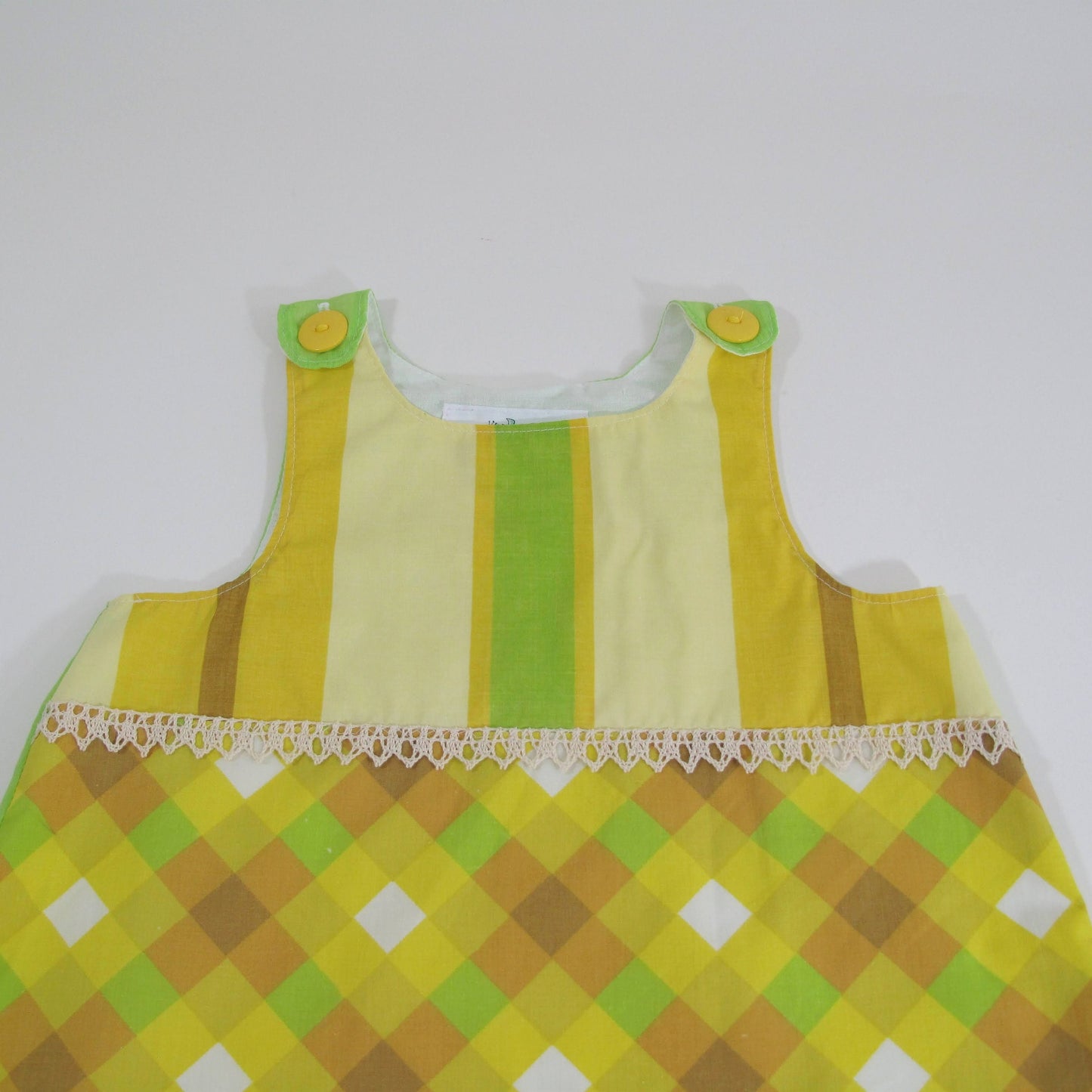 Girls Dress 6T, Handmade Patchwork Toddler Pinafore Jumper Outfit, Kindergarten Upcycled Vintage Clothing, Birthday Gift Boho Neon Plaid