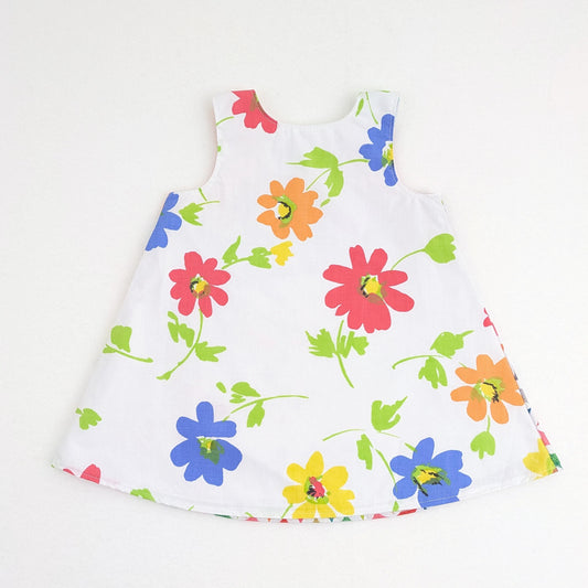 12M Rainbow Patchwork Girls Pinafore Dress, Geometric Handmade Summer Sundress, 1st Birthday Gift, Tea Party Outfit, Toddler Outfit