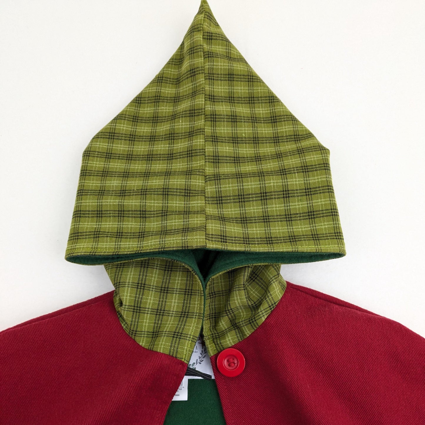 Cape rouge pour tout-petit avec capuche pointue écossaise verte, cape de Noël en sergé de coton épais, tenue de photo de vacances, garçons filles enfants, taille petite 1-4 ans