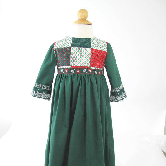2T Girls Patchwork Christmas Dress, Toddler Long Sleeve Emerald Green Christmas Eve Party Outfit, Christmas Photoshoot