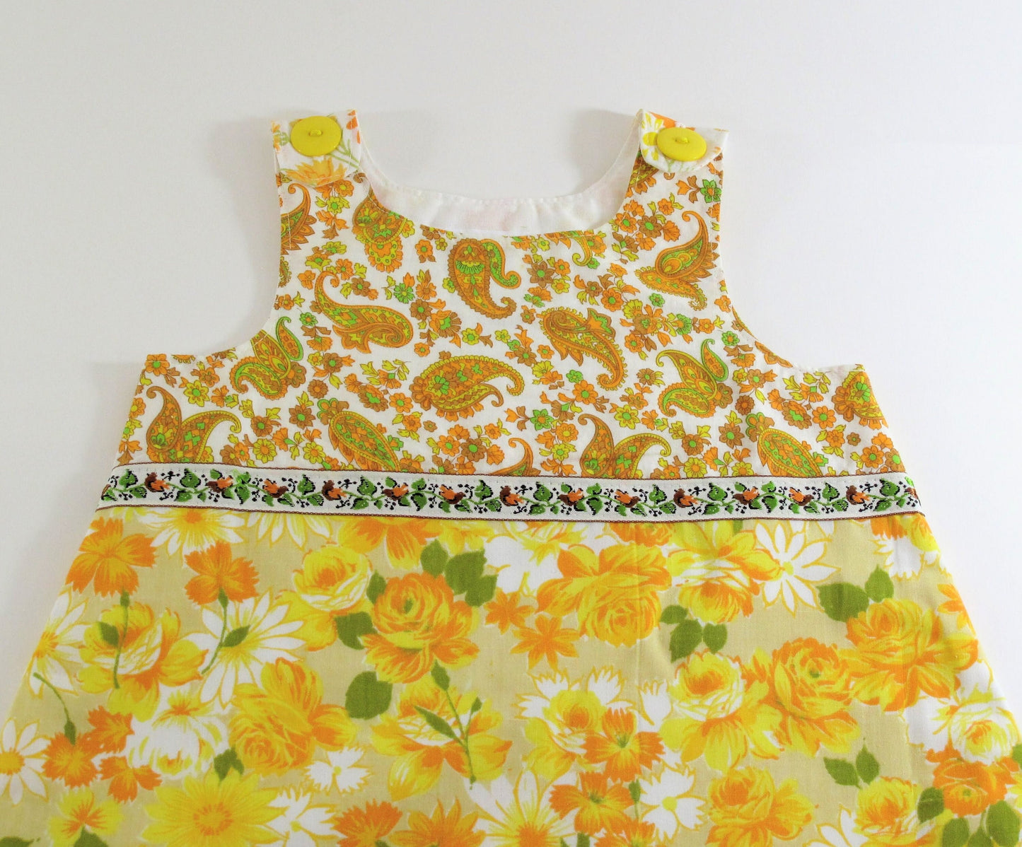 Robe Fille 4T, Robe Tablier Fleurie Patchwork Soleil, Robe d'Été Hippie Bohème, Cadeaux Faits Main pour Filles