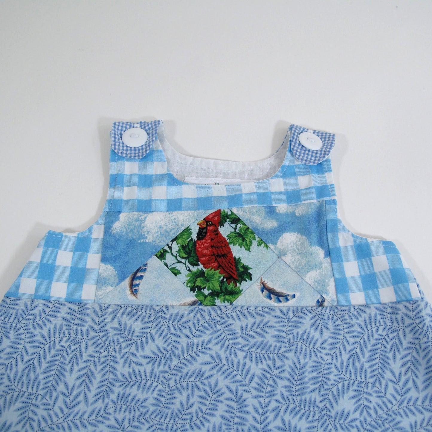 18M Toddler Girls Dress, Bird Patchwork Pinafore Outfit, Handmade Children's Clothing, Heirloom Keepsake Gifts for Girls