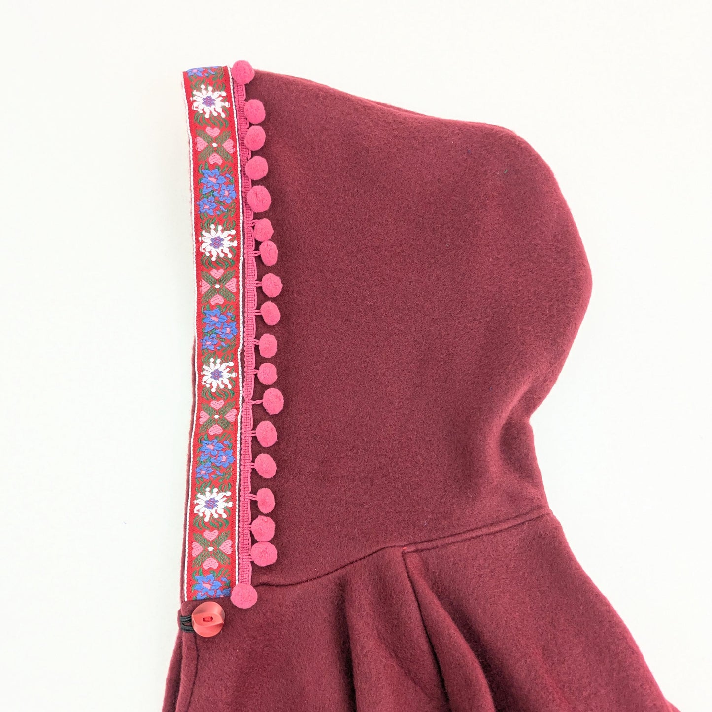 Cape à capuche en polaire bordeaux, Cadeaux pour enfants, Cape médiévale fantastique, Poncho de conte de la Renaissance, Costume fantastique, Taille L (9-12 ans)