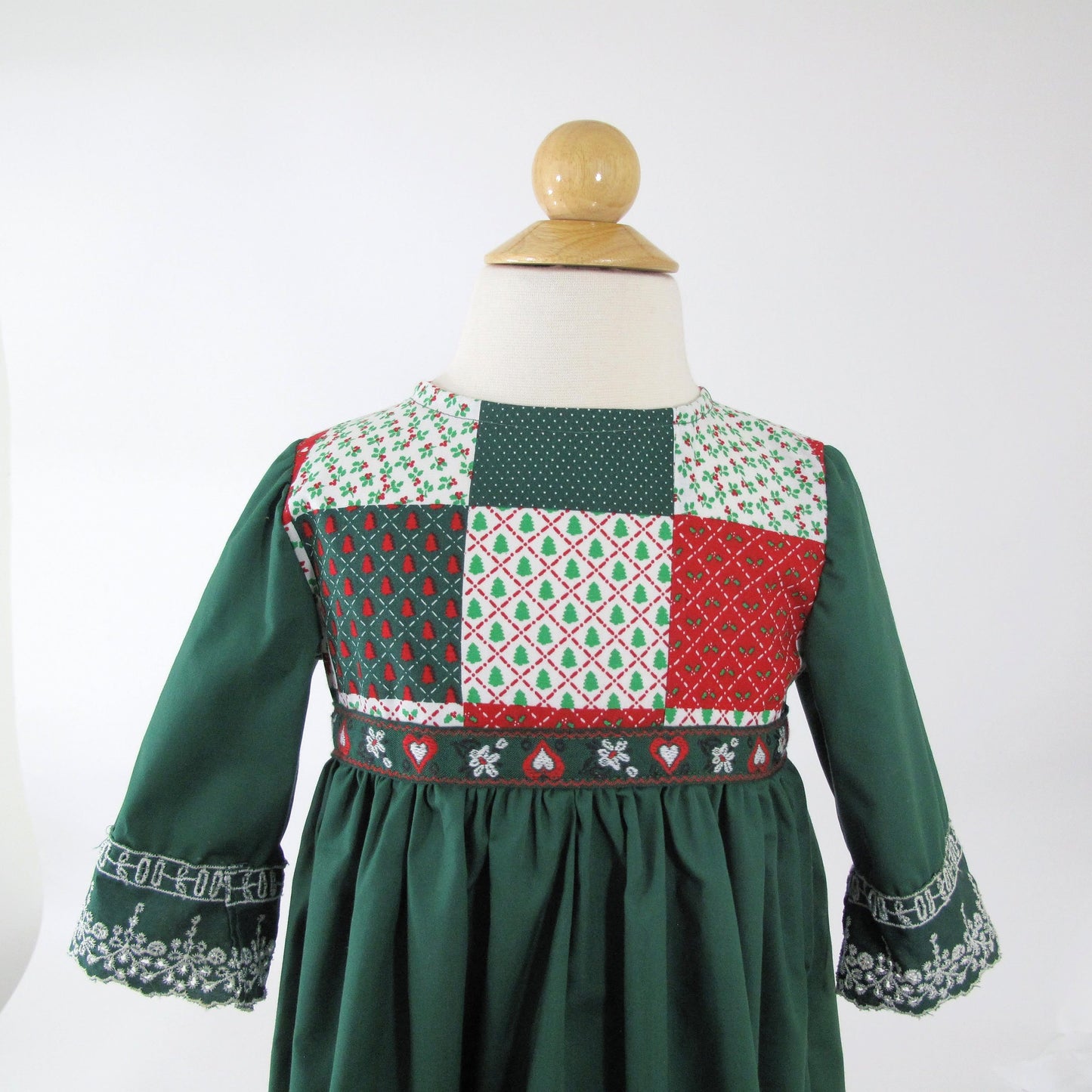 2T Girls Patchwork Christmas Dress, Toddler Long Sleeve Emerald Green Christmas Eve Party Outfit, Christmas Photoshoot