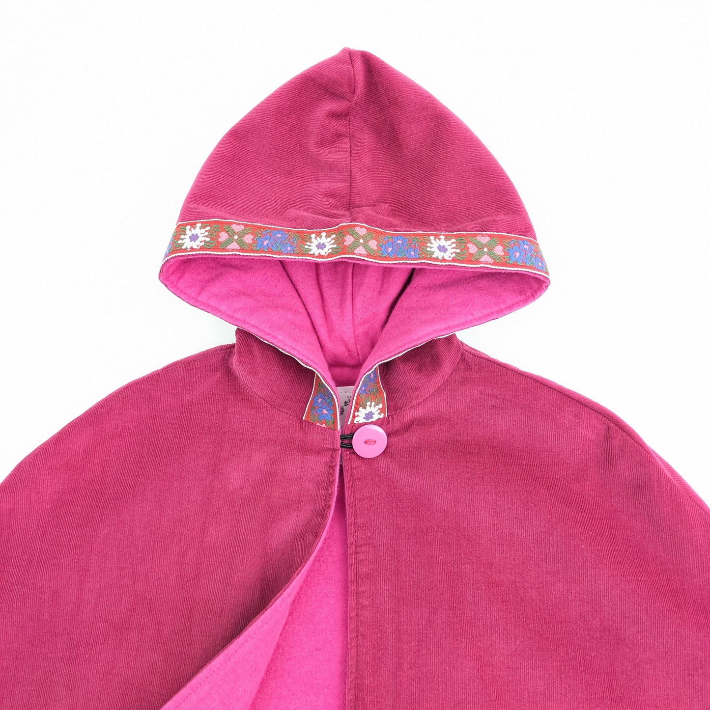 Cape à capuche en velours côtelé rose pour filles avec bordure florale, manteau d'hiver pour enfants, poncho de siège auto, 1 - 12 ans