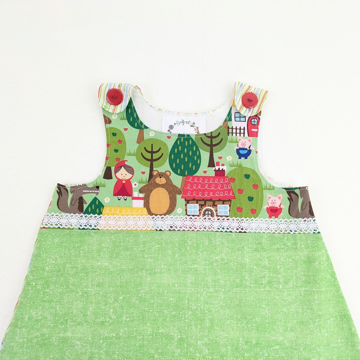 Robe chasuble 5T, imprimé contes de fées, Le Petit Chaperon rouge, Les 3 petits cochons, Boucles d'or, Vêtements de rentrée scolaire