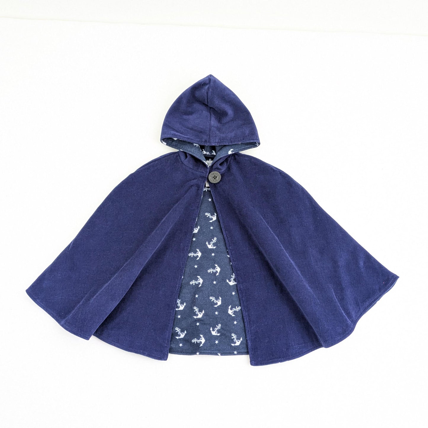 Cape de marin bleu marine pour enfants, flanelle imprimée ancre, cape à capuche, poncho pour siège auto, garçons, filles, tout-petants, tailles 1-12 ans