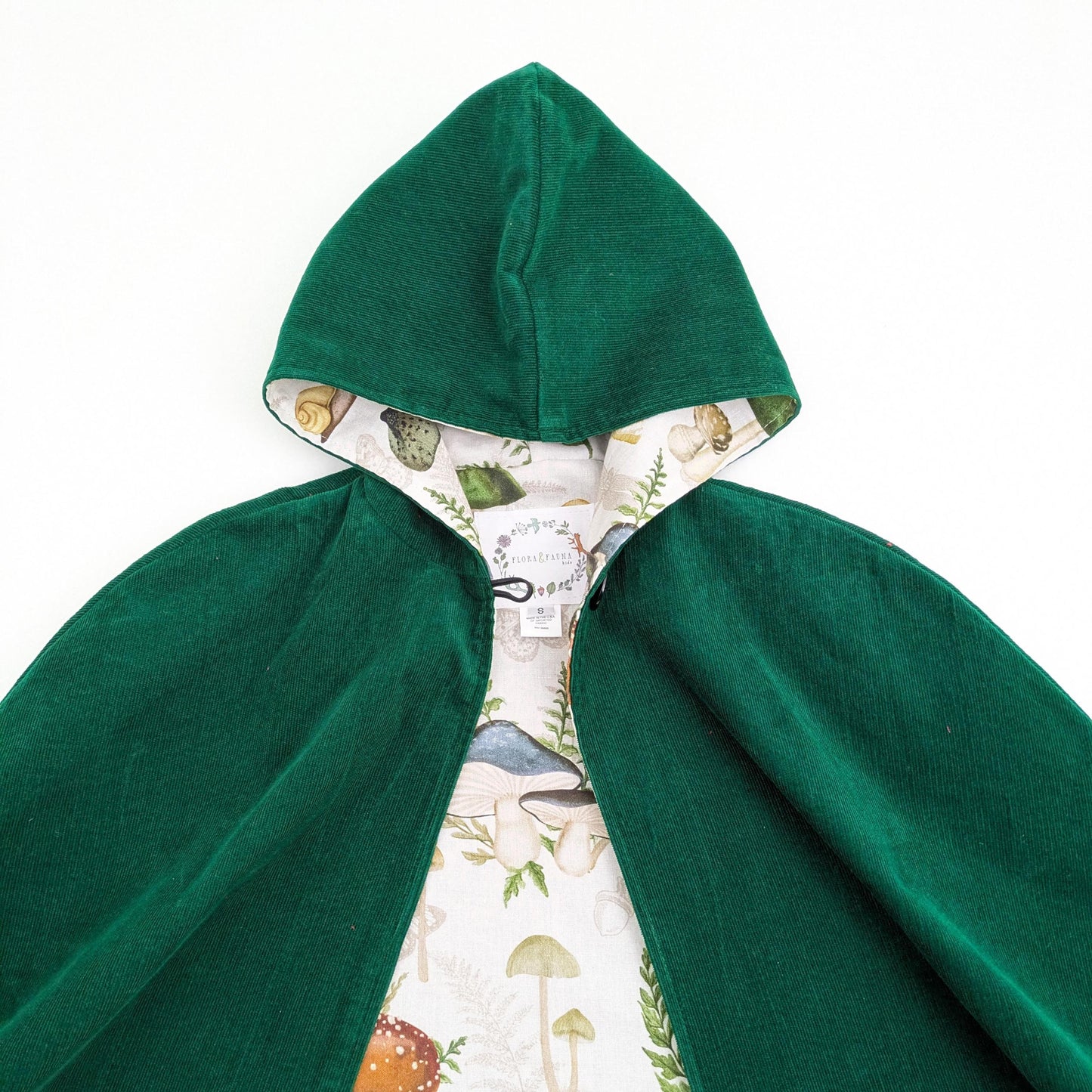 Kids Woodland Green Cloak, Boys Girls Hooded Corduroy Cape Coat, Car Seat Poncho, Broken Arm Adaptive Clothing Poncho, Ages 1-12 12