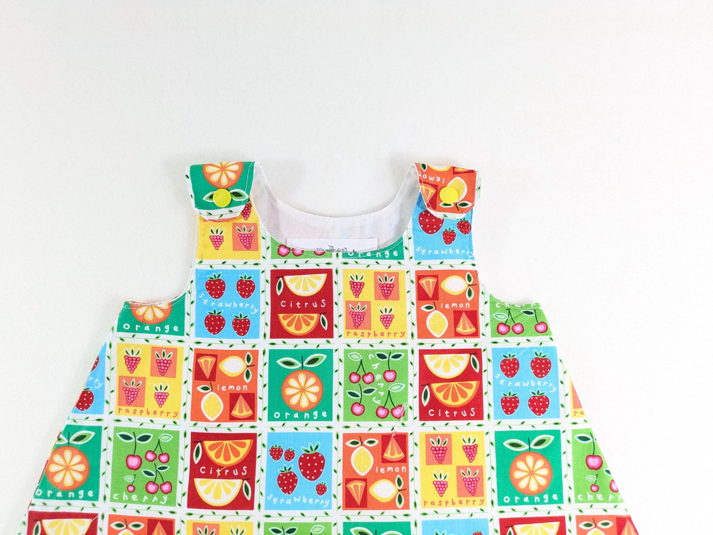 3M Rainbow Fruit Squares Baby Girls Dress, Baby Shower Gift Pinafore, Handmade Baby Girls Dress, 3-6 Months