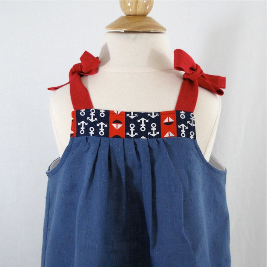 Girls Dress 3T, Nautical Sailor Summer Sundress, Patriotic Anchor Beach Sailing, 4th of July, Independence Day, Toddler Girls 3T