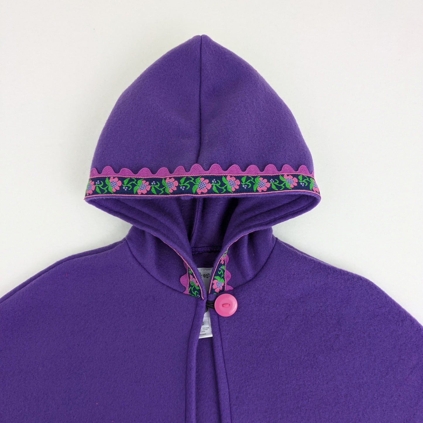 Girls Fairytale Purple Fleece Hooded Cloak with Vintage Jacquard Trim