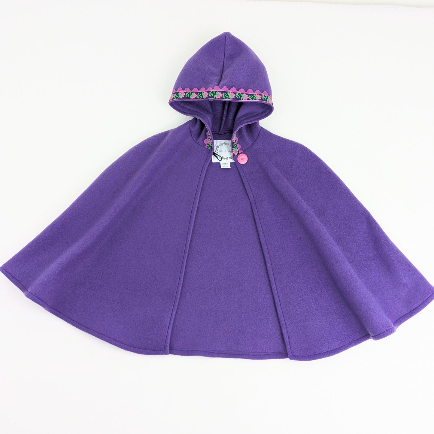 Girls Fairytale Purple Fleece Hooded Cloak with Vintage Jacquard Trim