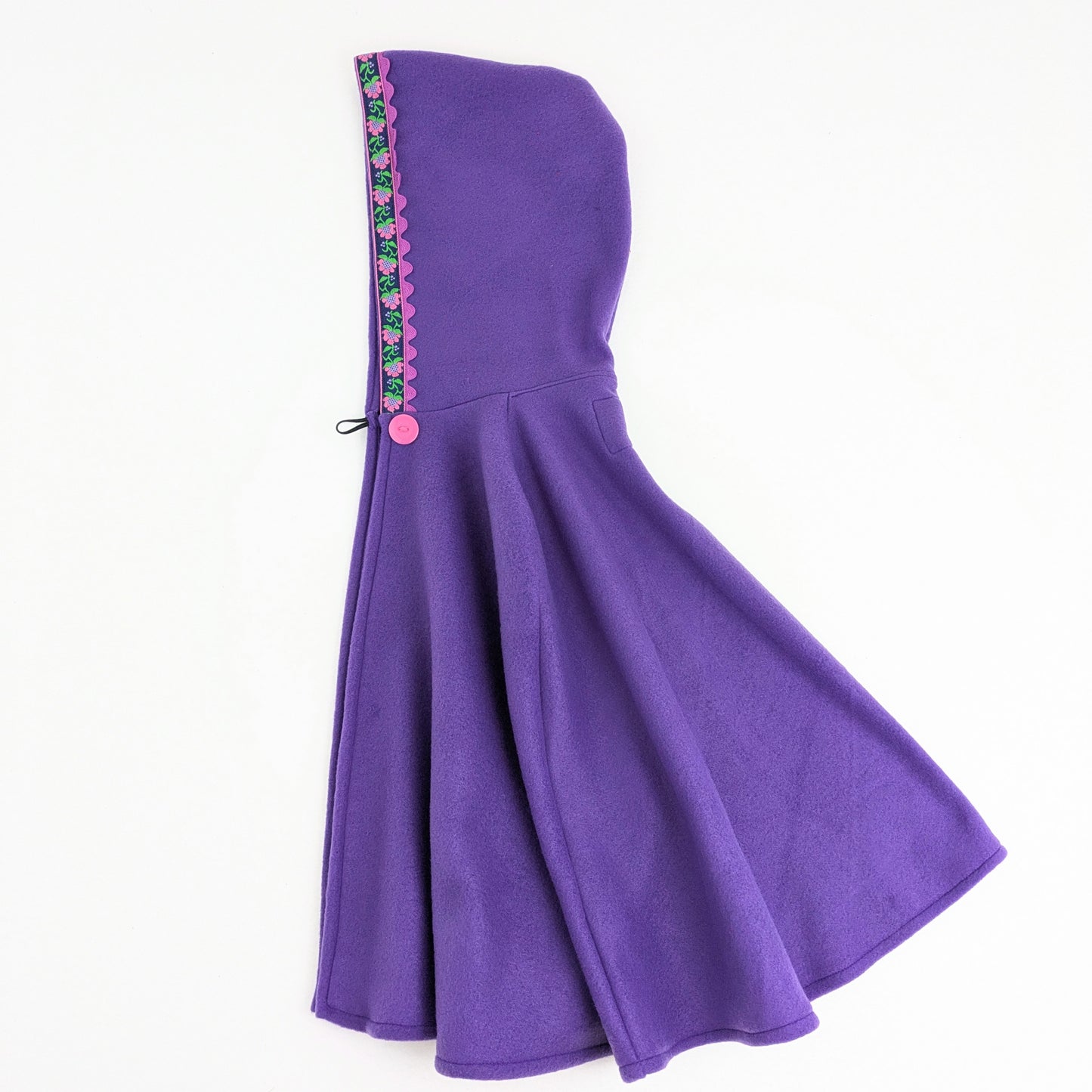 Girls Fairytale Purple Fleece Hooded Cloak with Vintage Jacquard Trim