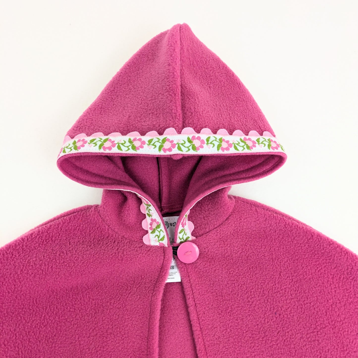 Girls Pink Fairytale Hooded Cloak with Vintage Floral Trim