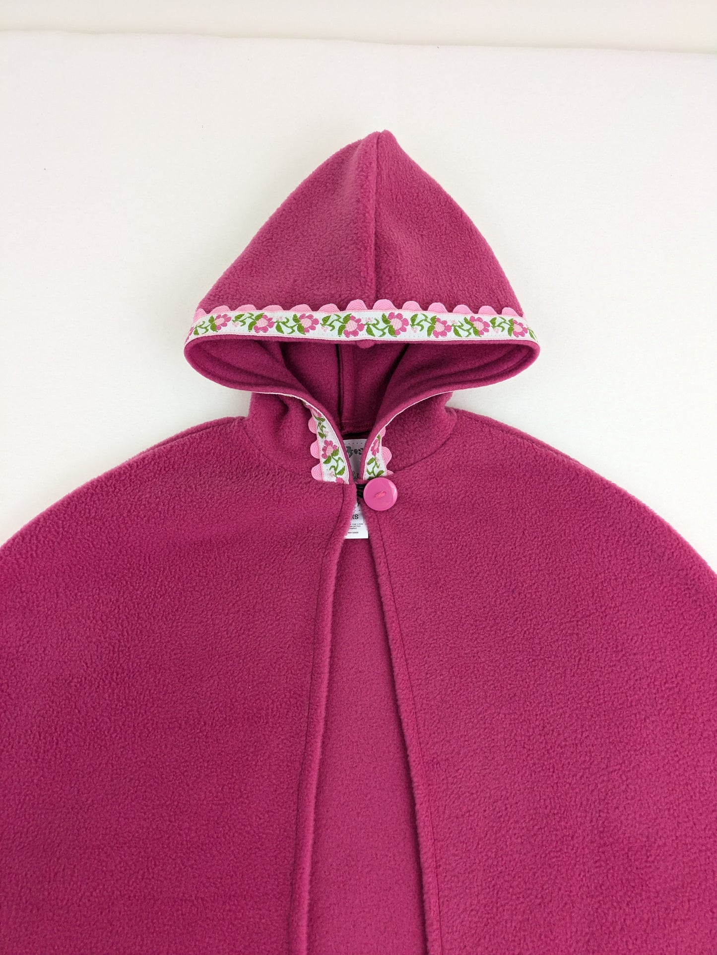Girls Pink Fairytale Hooded Cloak with Vintage Floral Trim