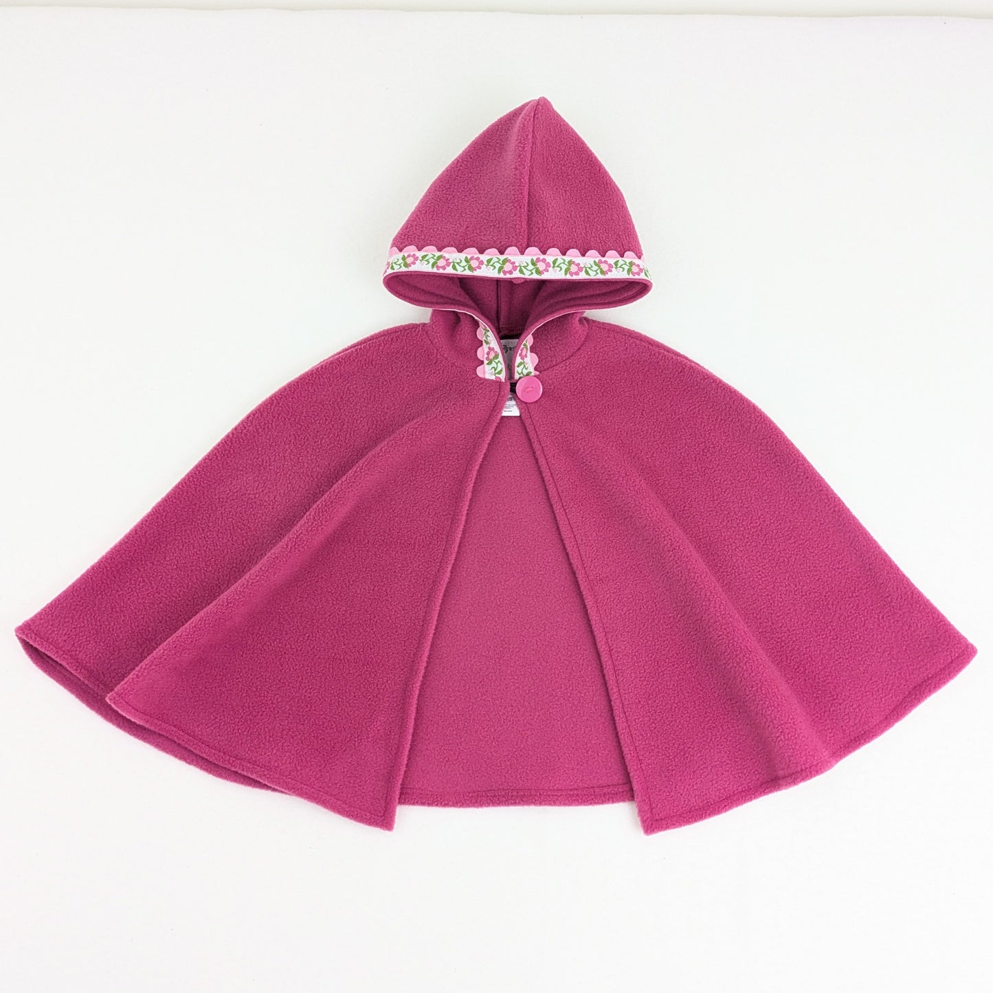 Girls Pink Fairytale Hooded Cloak with Vintage Floral Trim