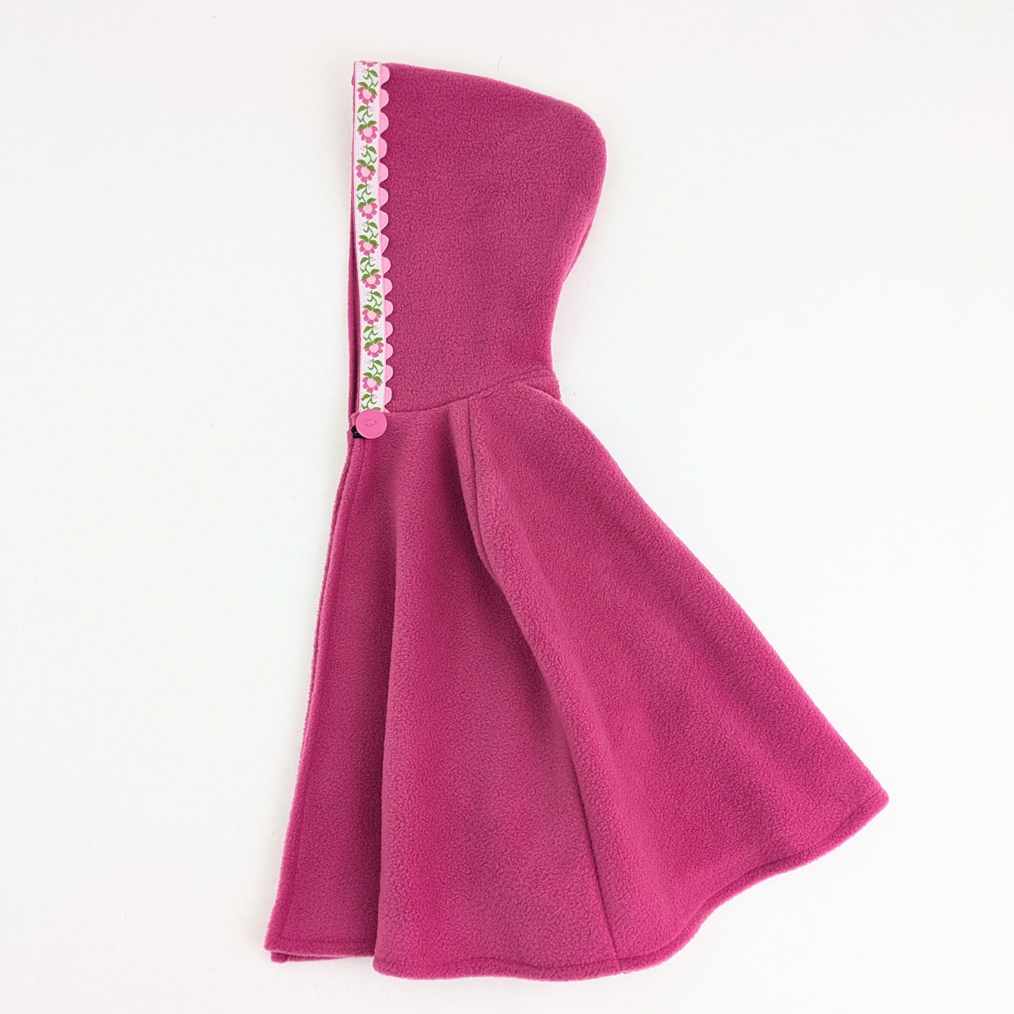 Girls Pink Fairytale Hooded Cloak with Vintage Floral Trim