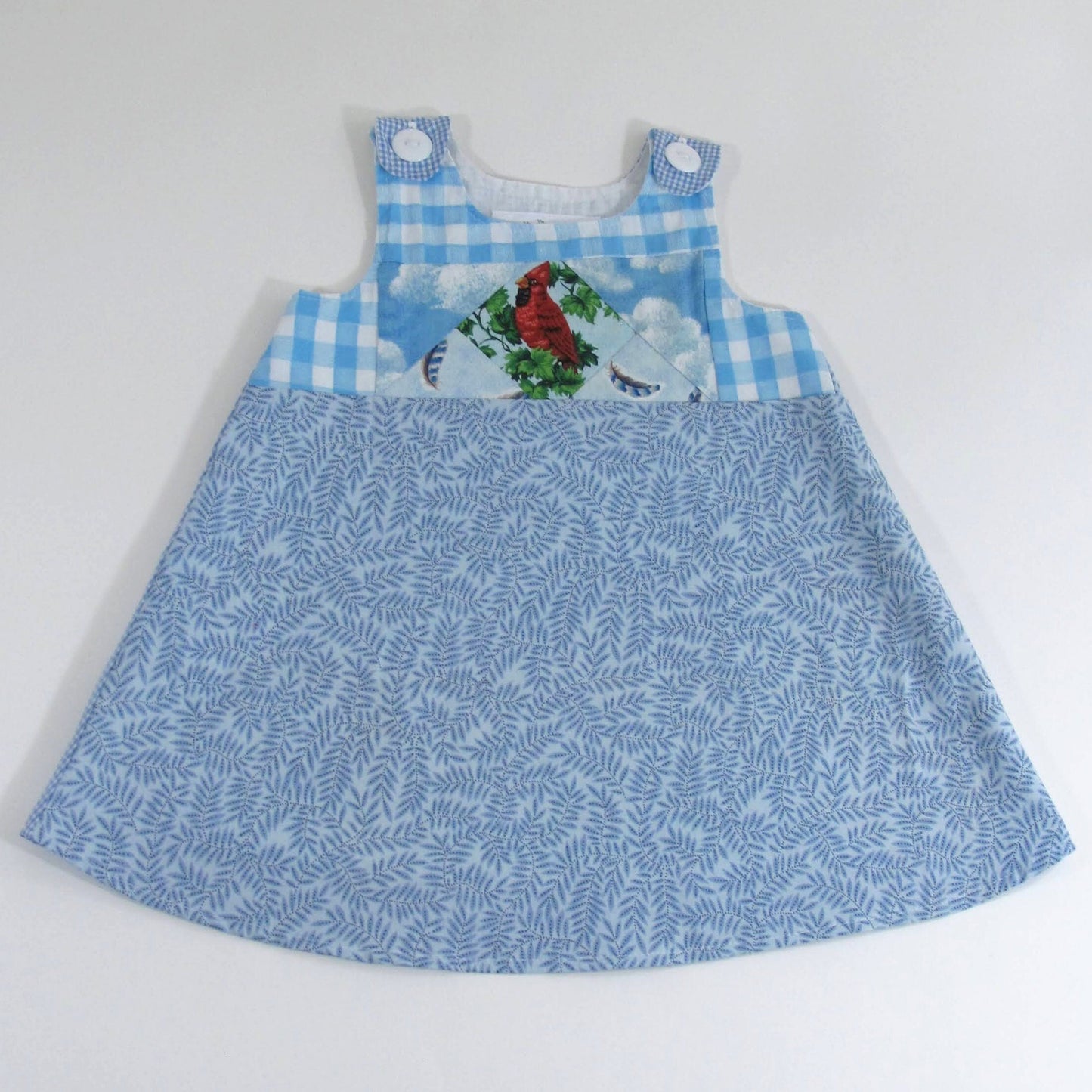 18M Toddler Girls Dress, Bird Patchwork Pinafore Outfit, Handmade Children's Clothing, Heirloom Keepsake Gifts for Girls