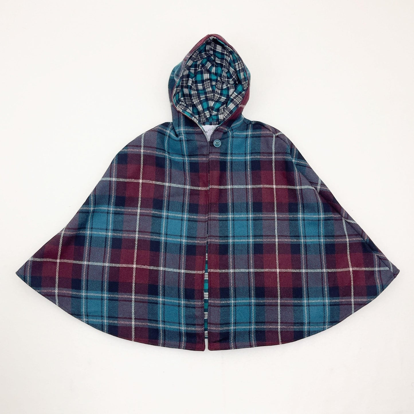 Cape à carreaux pour enfants, cape de Noël forêt, vêtement d'extérieur à capuche conte de fées, poncho en flanelle à carreaux pour enfants filles garçons pour siège auto Taille M (5-8 ans)
