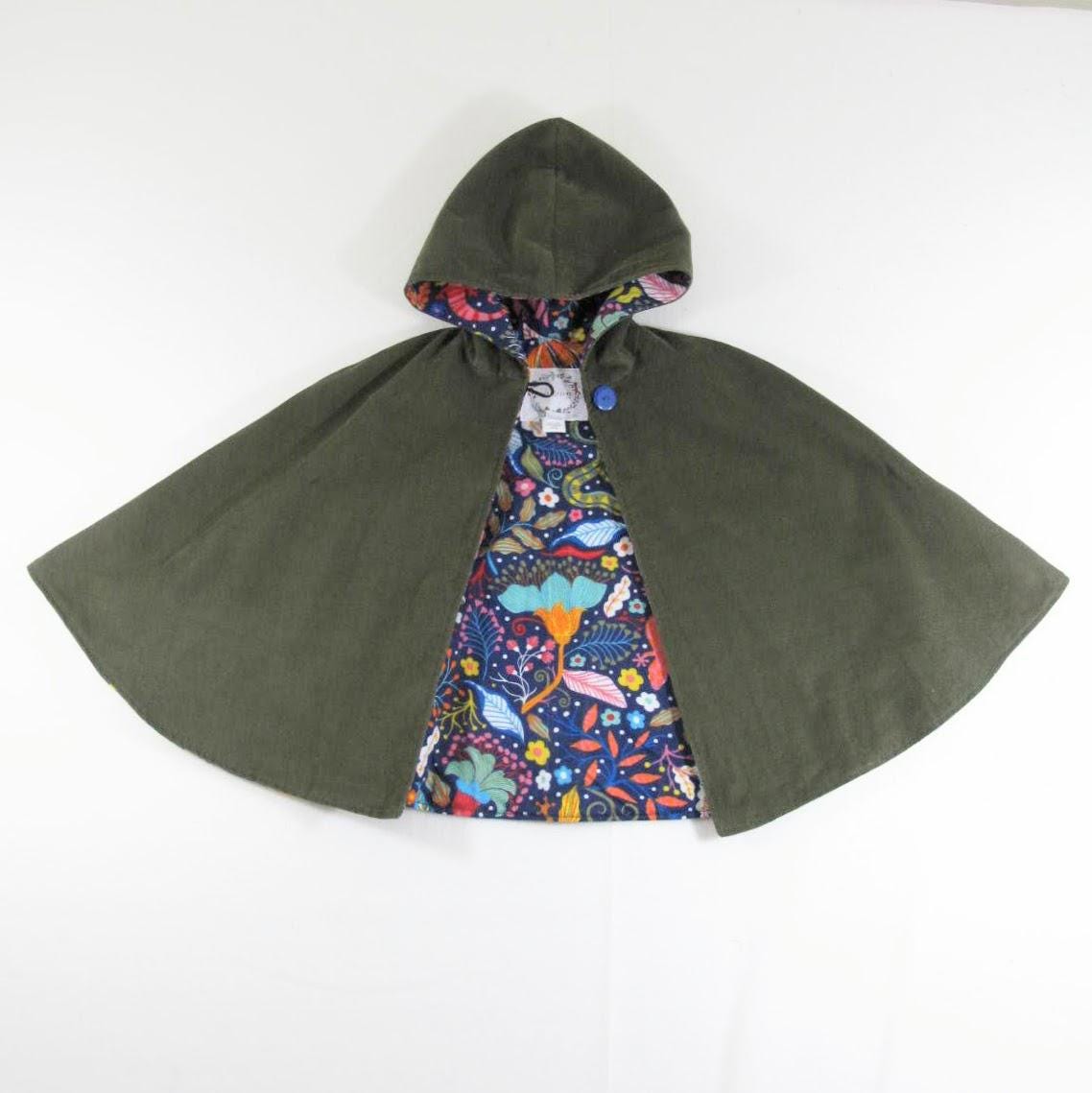 Manteau enfant 6T, Vert olive, Poncho de pluie, Cape à capuche en velours côtelé pour garçons et filles, Poncho de siège auto, Vêtements adaptatifs pour bras cassé