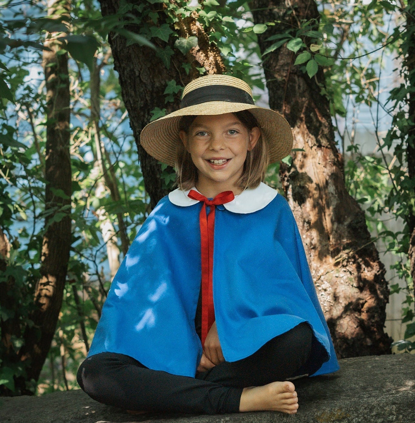 Déguisement Madeline Halloween, Costume Cape Bleue Col Blanc Écolière Française, Manteau Cape, Cosplay Bébé Enfant de 6 mois à 12 ans