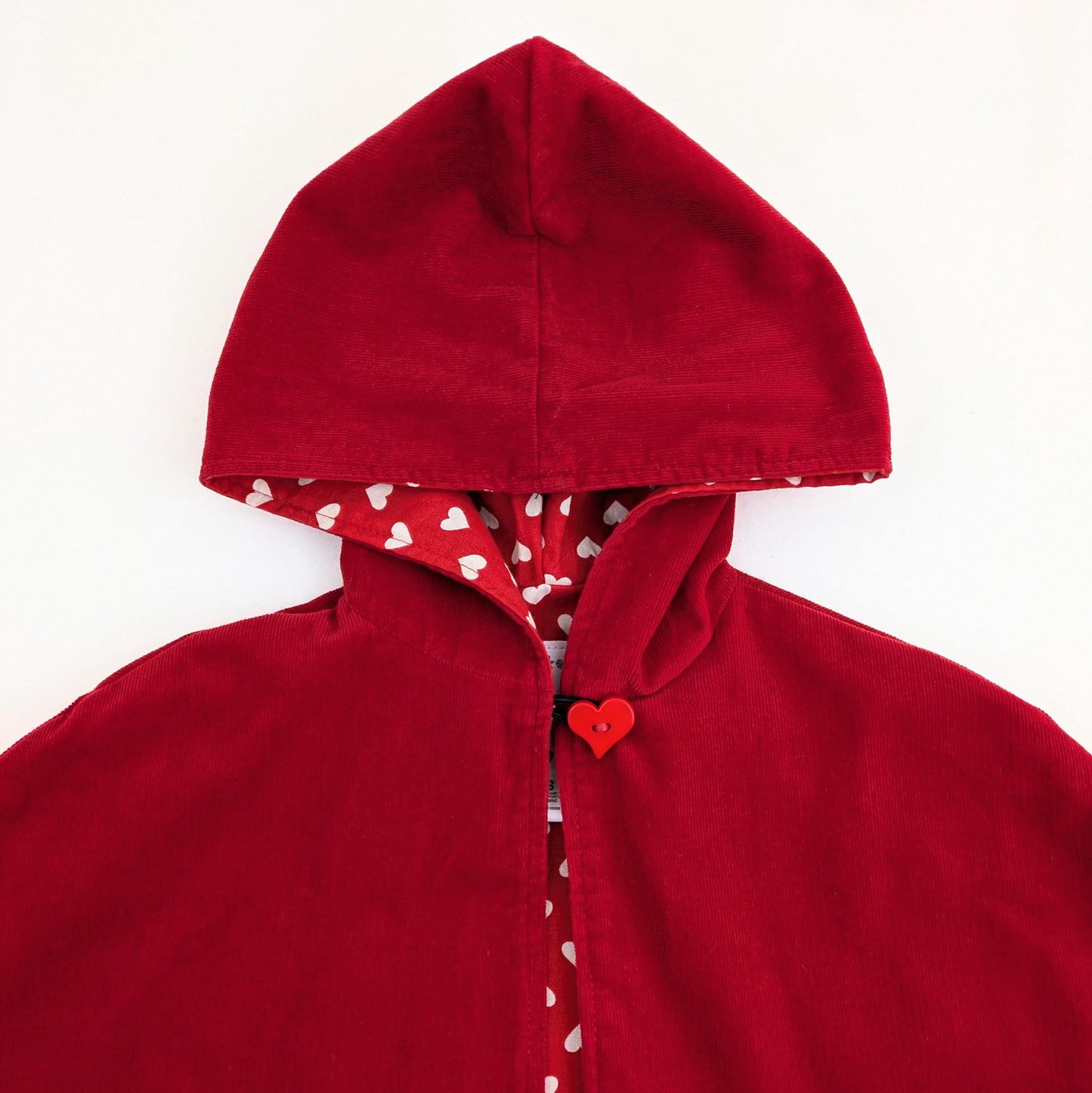 Cape en velours côtelé pour filles avec doublure imprimée cœurs, tailles enfant et grand enfant, 1 - 12 ans
