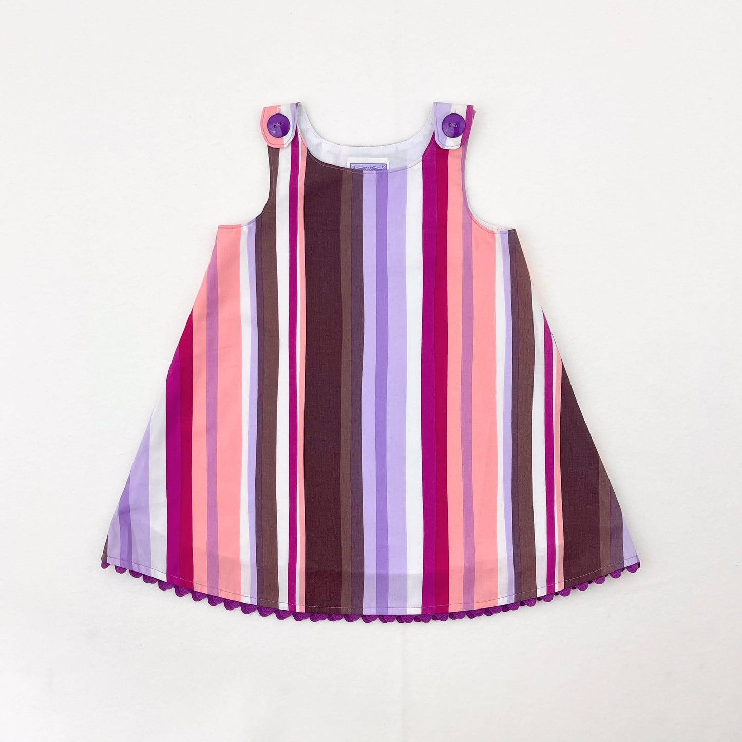 2T Striped Pinafore Toddler Girls Dress, Prints Charming Fabric, Toddler Apron Dress, Tea Party Outfit, Handmade Clothing, Purple Stripes