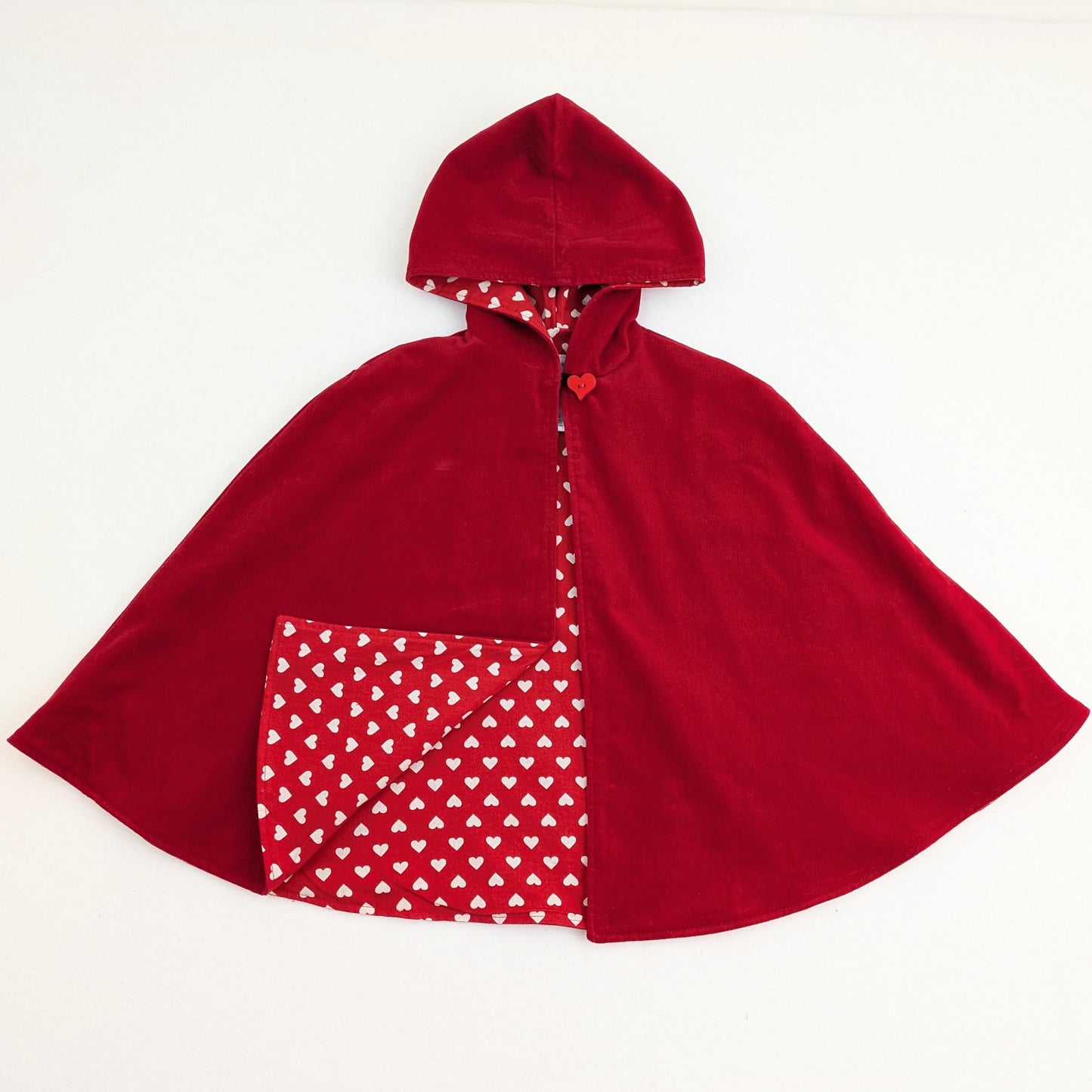 Cape en velours côtelé pour filles avec doublure imprimée cœurs, tailles enfant et grand enfant, 1 - 12 ans