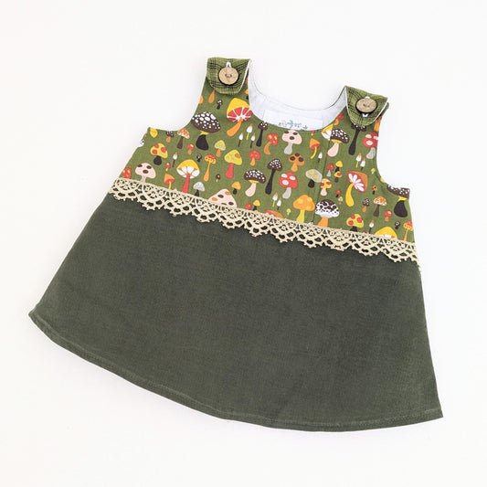 3M Mushroom Corduroy Pinafore Dress, Vintage Retro Baby Girl Outfit, Woodland Cottagecore, Baby Shower Gift, Fall Clothes, 3-6 Months