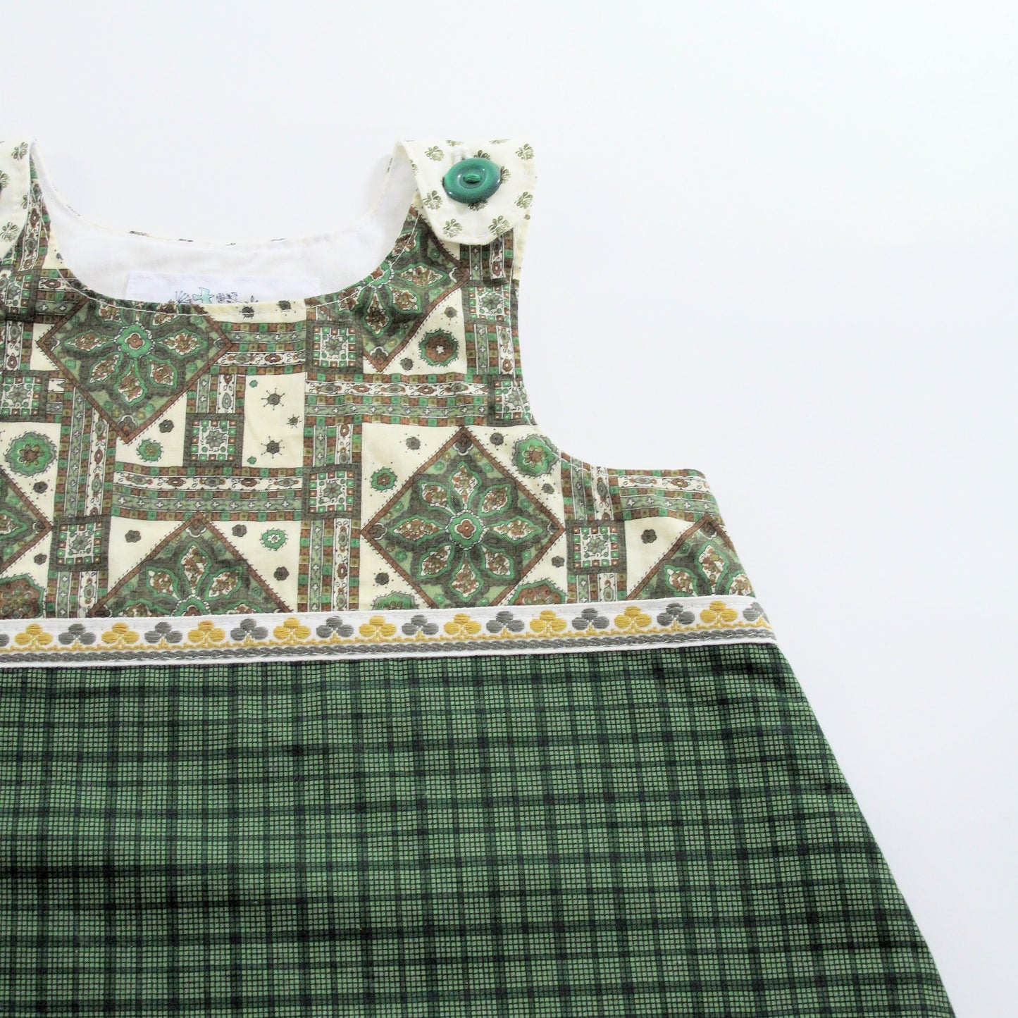 Robe pour fille 3T, Tenue chasuble salopette bébé fille rétro vert cachemire, cadeau 3ème anniversaire, séance photo, recyclé artistique insolite