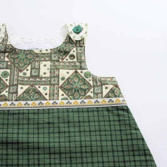 Girls Dress 3T, Retro Green Paisley Tomboy Toddler Pinafore Jumper Outfit, 3rd Birthday Gift, Photoshoot, Weird Artistic Unusual Upcycled