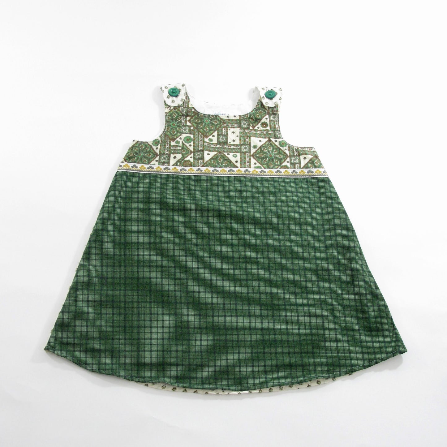 Robe pour fille 3T, Tenue chasuble salopette bébé fille rétro vert cachemire, cadeau 3ème anniversaire, séance photo, recyclé artistique insolite