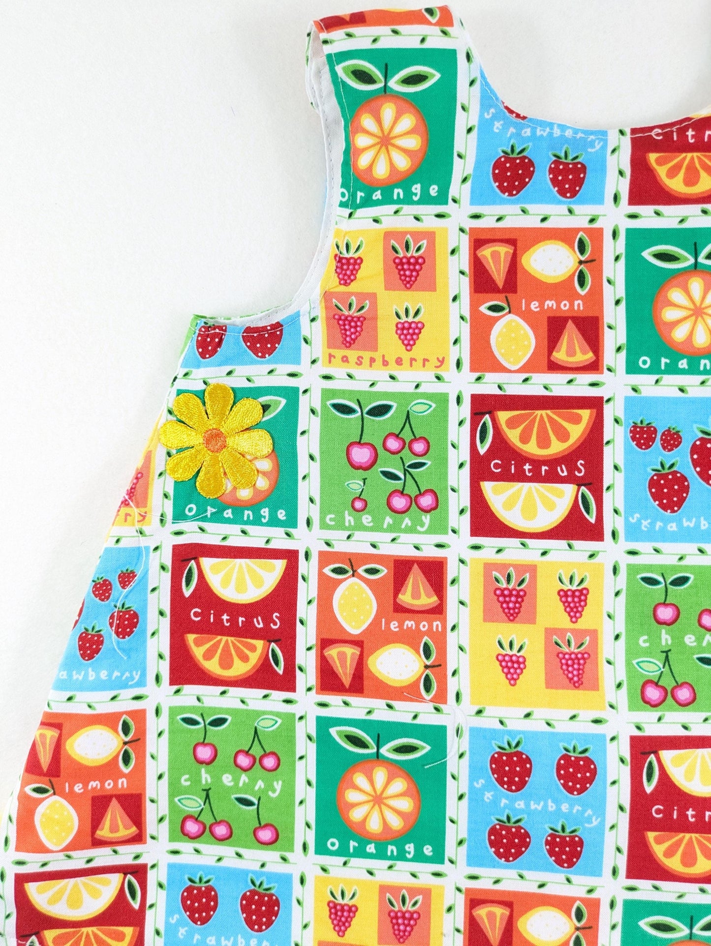 3M Rainbow Fruit Squares Baby Girls Dress, Baby Shower Gift Pinafore, Handmade Baby Girls Dress, 3-6 Months