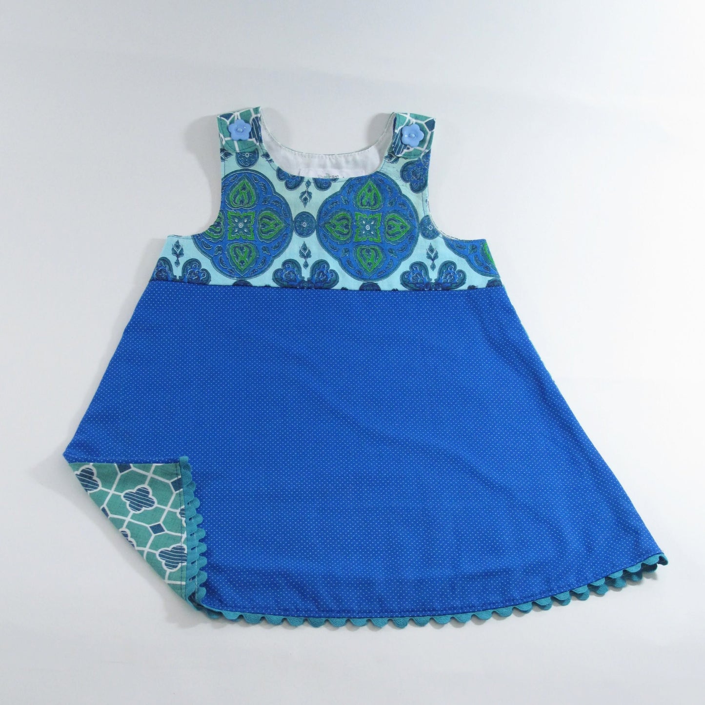 Robe fille 3T, Robe chasuble patchwork faite à la main pour tout-petit, Robe d'été, Jumper Paisley, Cadeau d'anniversaire, Hippie Boho, Fête de thé, Séance photo