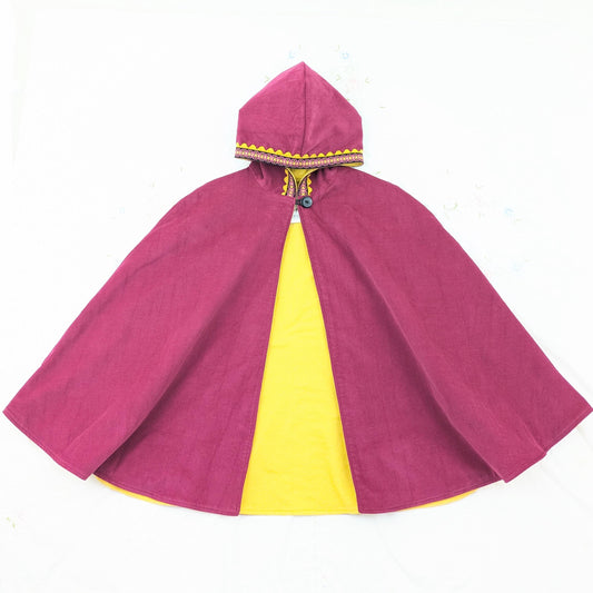 Pink Corduroy Hooded Cape, Toddler Gift, Gifts for Kids, Fairytale Cloak, Cottagecore Outerwear, Woodland Fairy Poncho, Age 1 - 12 Years