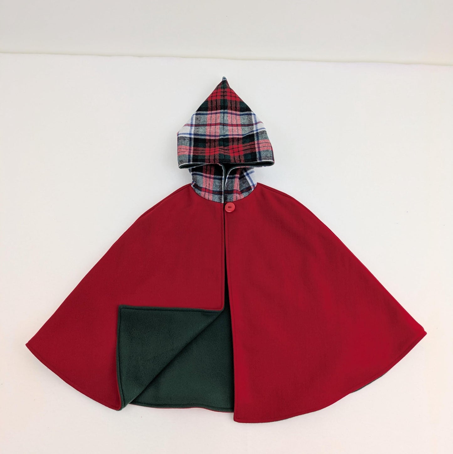Cape en mélange de laine rouge pour tout-petit, à carreaux et à capuchon pointu, très chaude, manteau d'hiver pour tout-petit, costume d'elfe, poncho pour siège auto, taille petite 1-4 ans