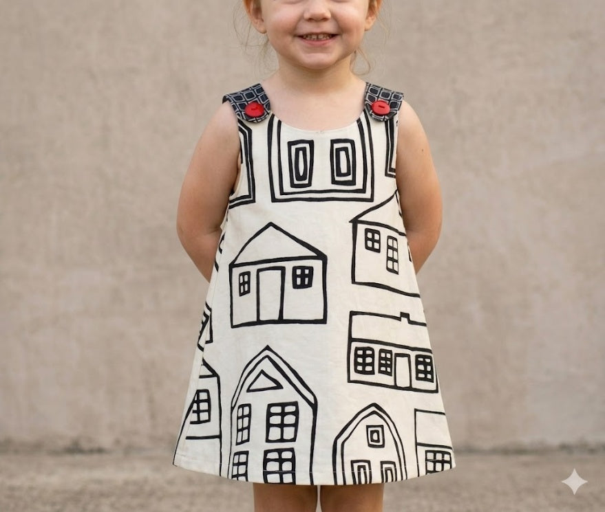Robe fille, Tablier salopette de bande dessinée pour enfant fait main, Cadeau de pendaison de crémaillère, Séance photo, Nouveau-né à fille 6 ans