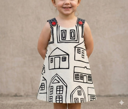 Girls Dress, House Home Cartoon Toddler Pinafore Jumper Handmade Clothing Outfit, Housewarming Gift, Photoshoot, Newborn to Girls 6
