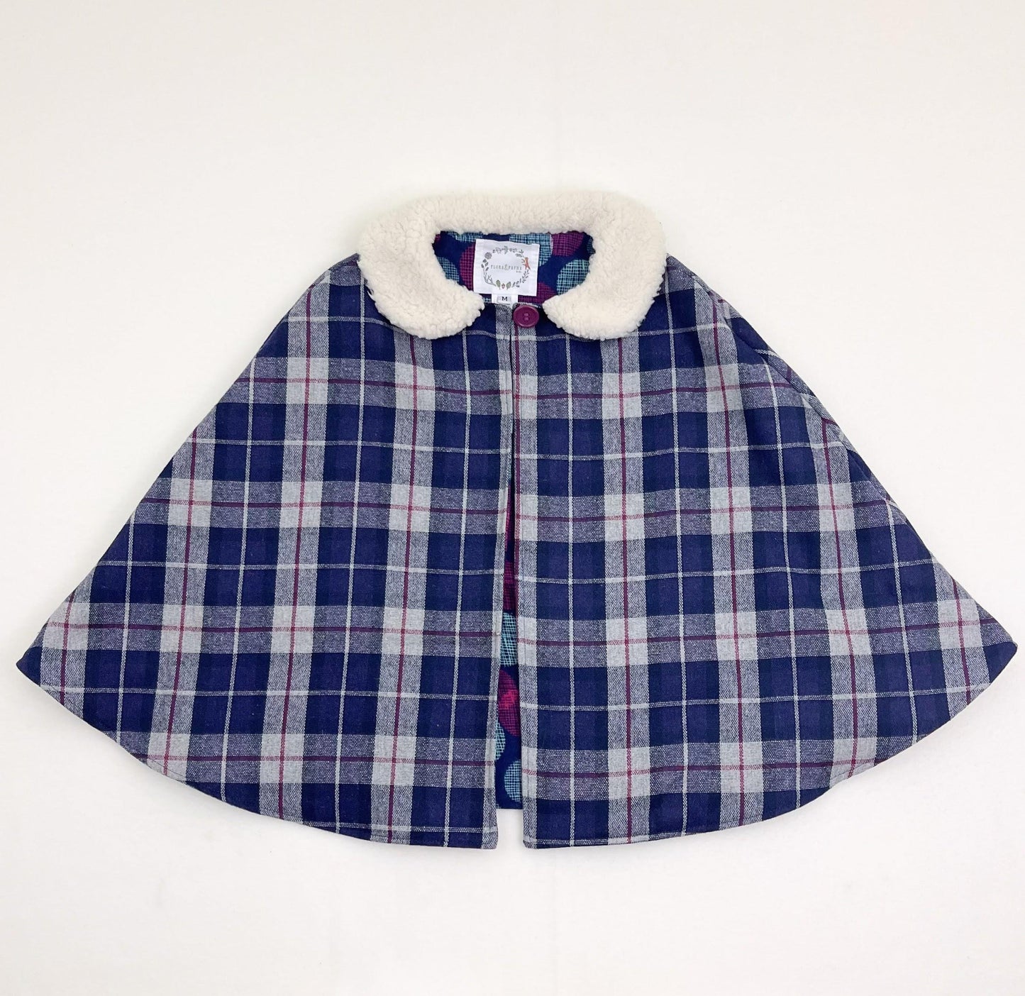 Cape écossaise pour filles, cape doublée en flanelle, col Peter Pan en polaire duveteuse, manteau d'hiver pour enfants, poncho de siège auto taille M (5-8 ans)