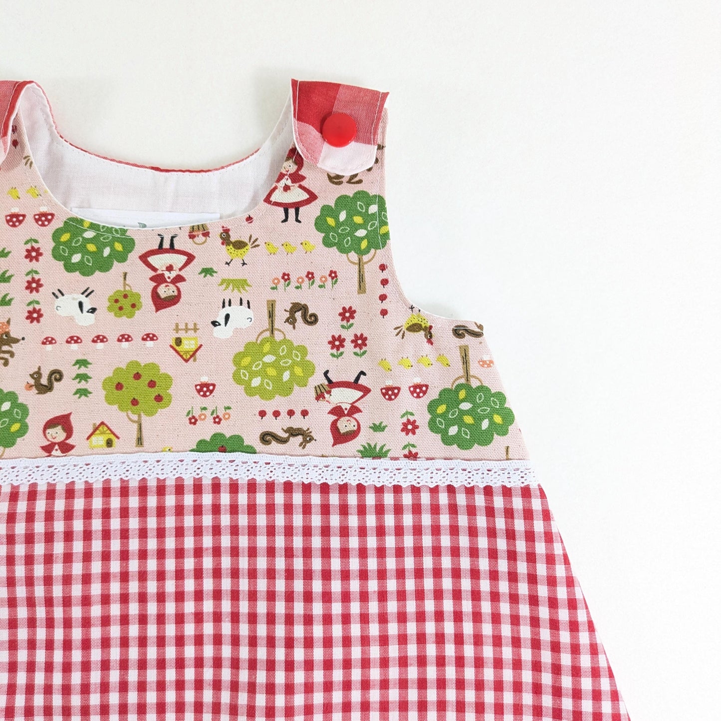 3M Little Red Riding Hood Red Gingham Baby Girls Dress, Halloween Costume Pinafore Dress, 3-6 Months