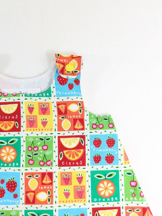 3M Rainbow Fruit Squares Baby Girls Dress, Baby Shower Gift Pinafore, Handmade Baby Girls Dress, 3-6 Months