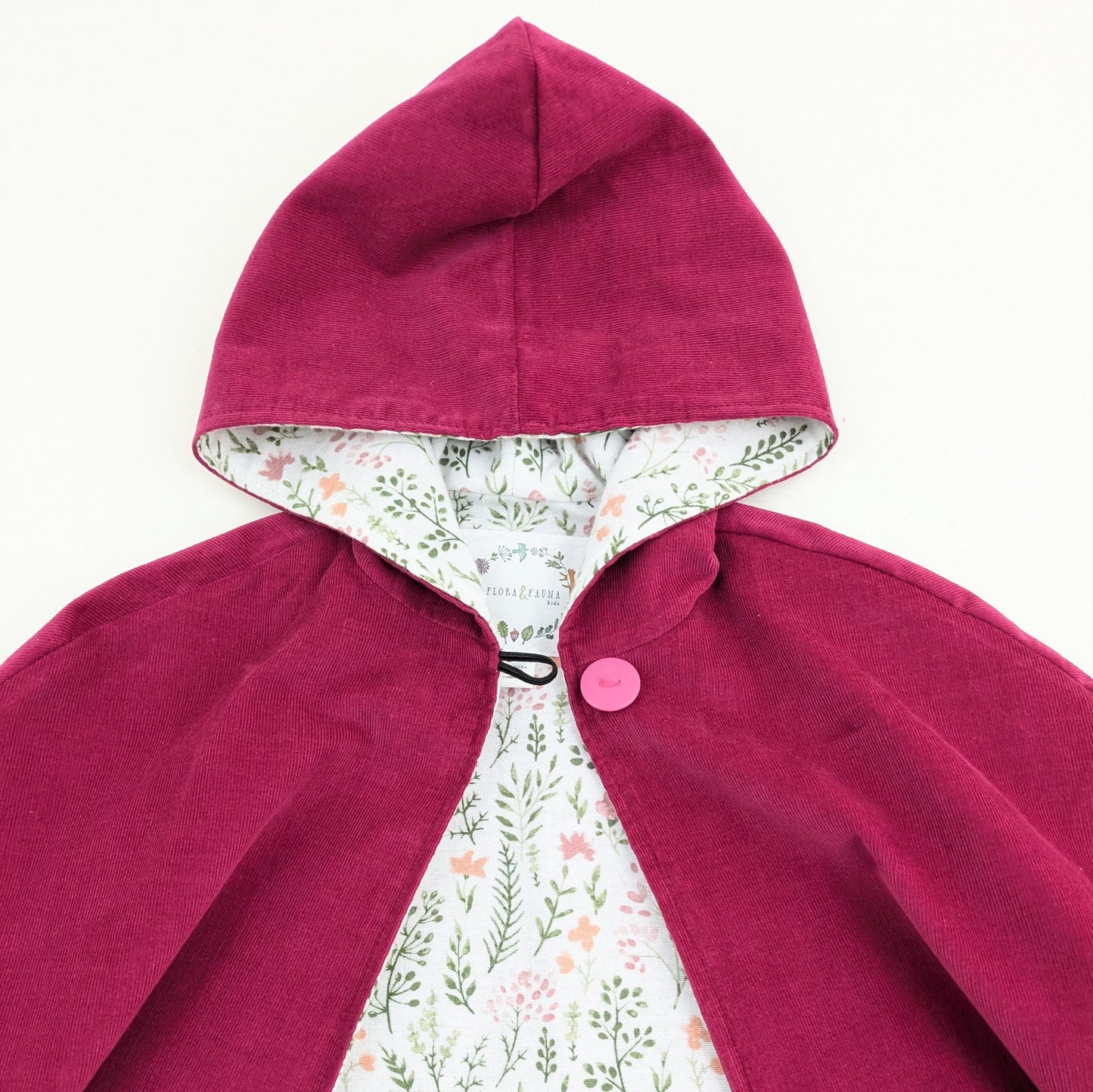 Cape En Velours Côtelé Rose Framboise Pour Filles, Poncho Doublé En Flanelle Florale Pour Tout-Petit, Manteau De Printemps, Cadeau Fait Main Pour Bébé, Manteau De Siège Auto Pour Enfant